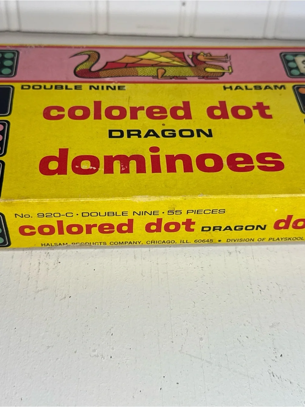 Vintage Dragon Dominoes with colored dots by Halsam Set Box GUC 920-C 55 Pieces